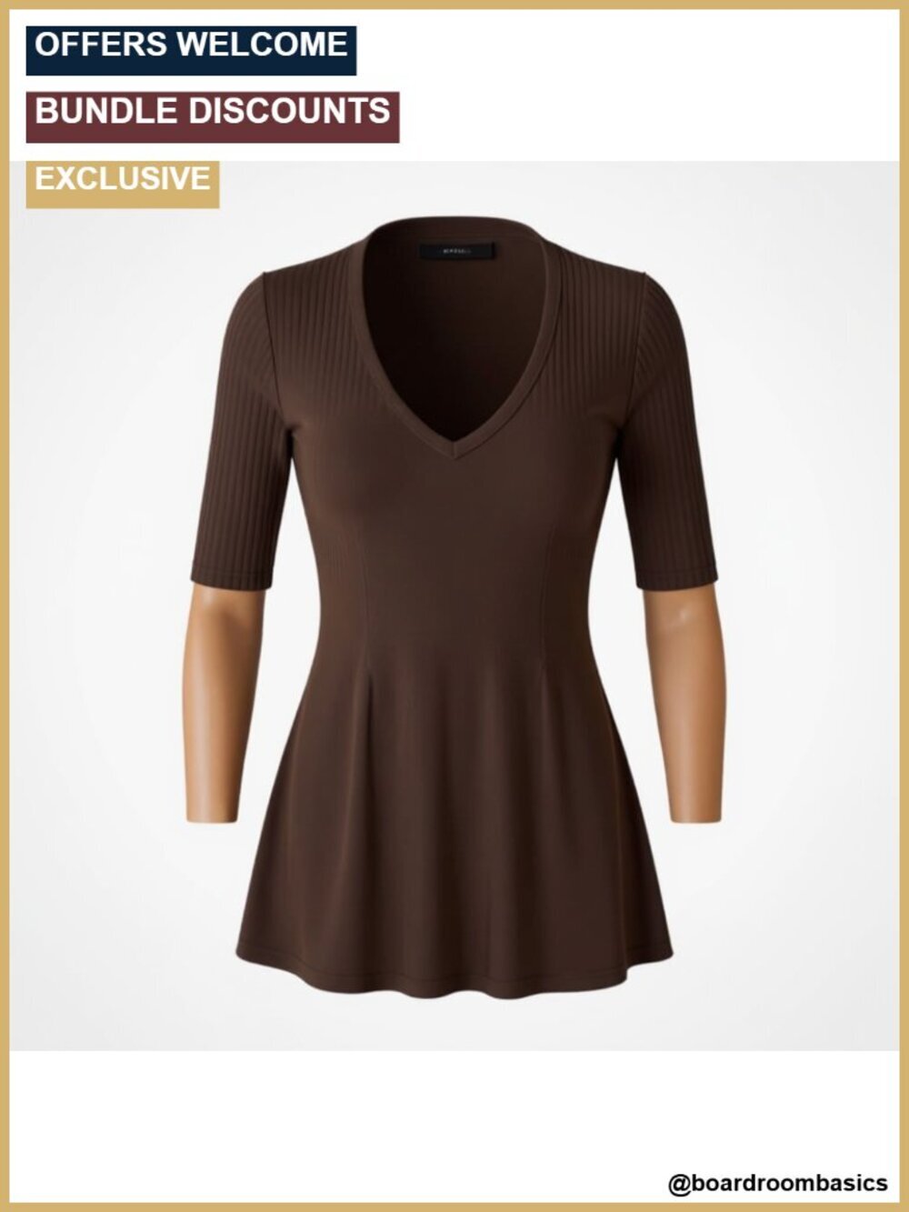 3 Pack Women's Half Sleeve V-Neck Ribbed Cotton Tee